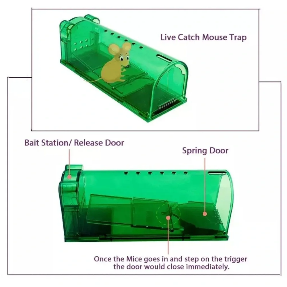 2 Pack Humane Mouse Traps No Kill, Live Mouse Trap, Reusable Mice Trap. New
